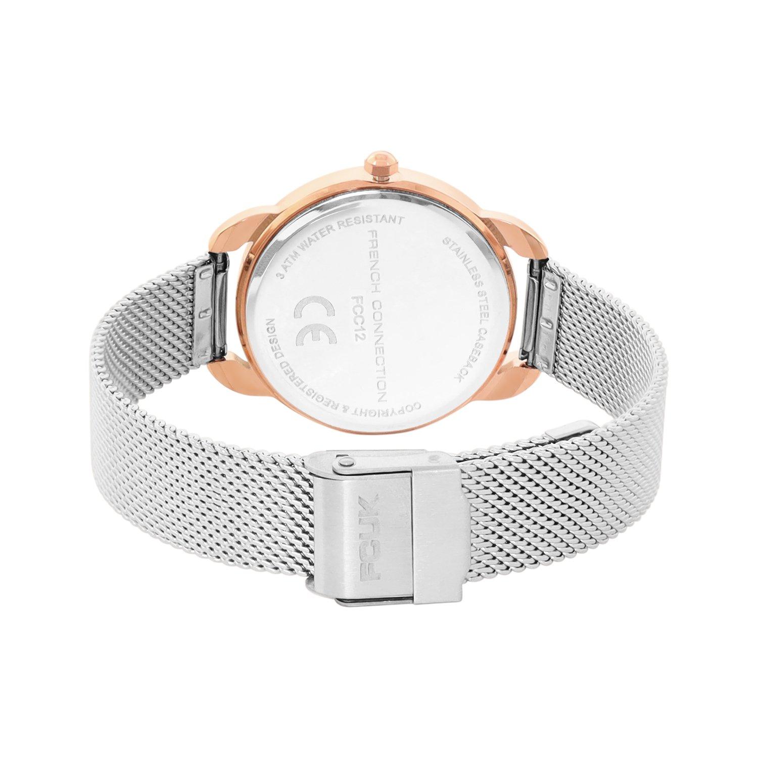 White - French Connection - French Connection Rose Case Round Shape Silver Strap Quartz Watch - 4