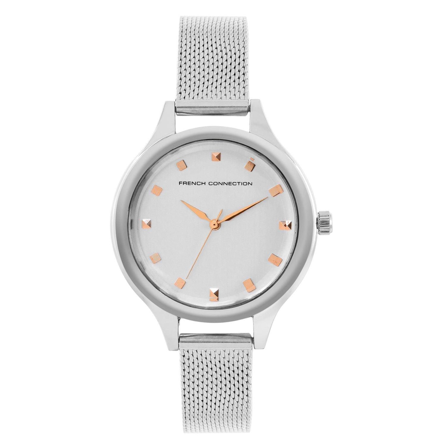 White - French Connection - Silver Case Round Shape Silver Strap Quartz Watch - 1