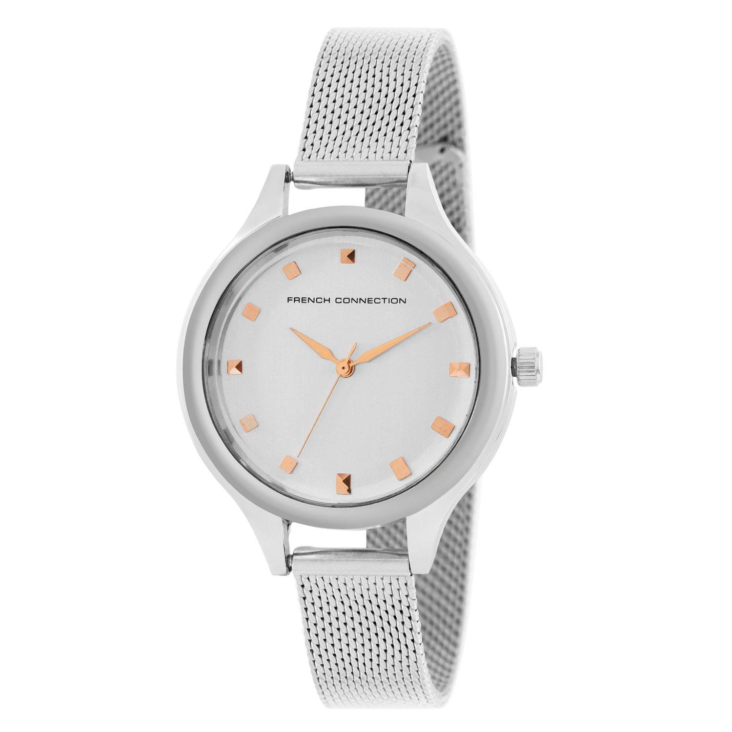 White - French Connection - French Connection Silver Case Round Shape Silver Strap Quartz Watch - 2