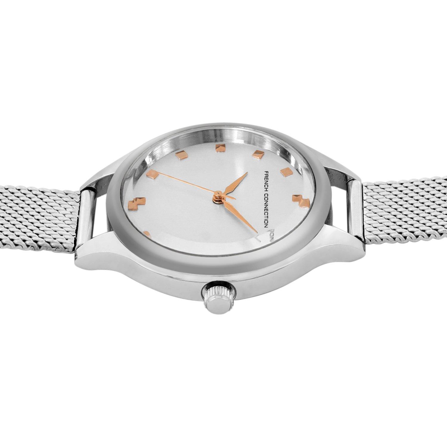 White - French Connection - French Connection Silver Case Round Shape Silver Strap Quartz Watch - 3