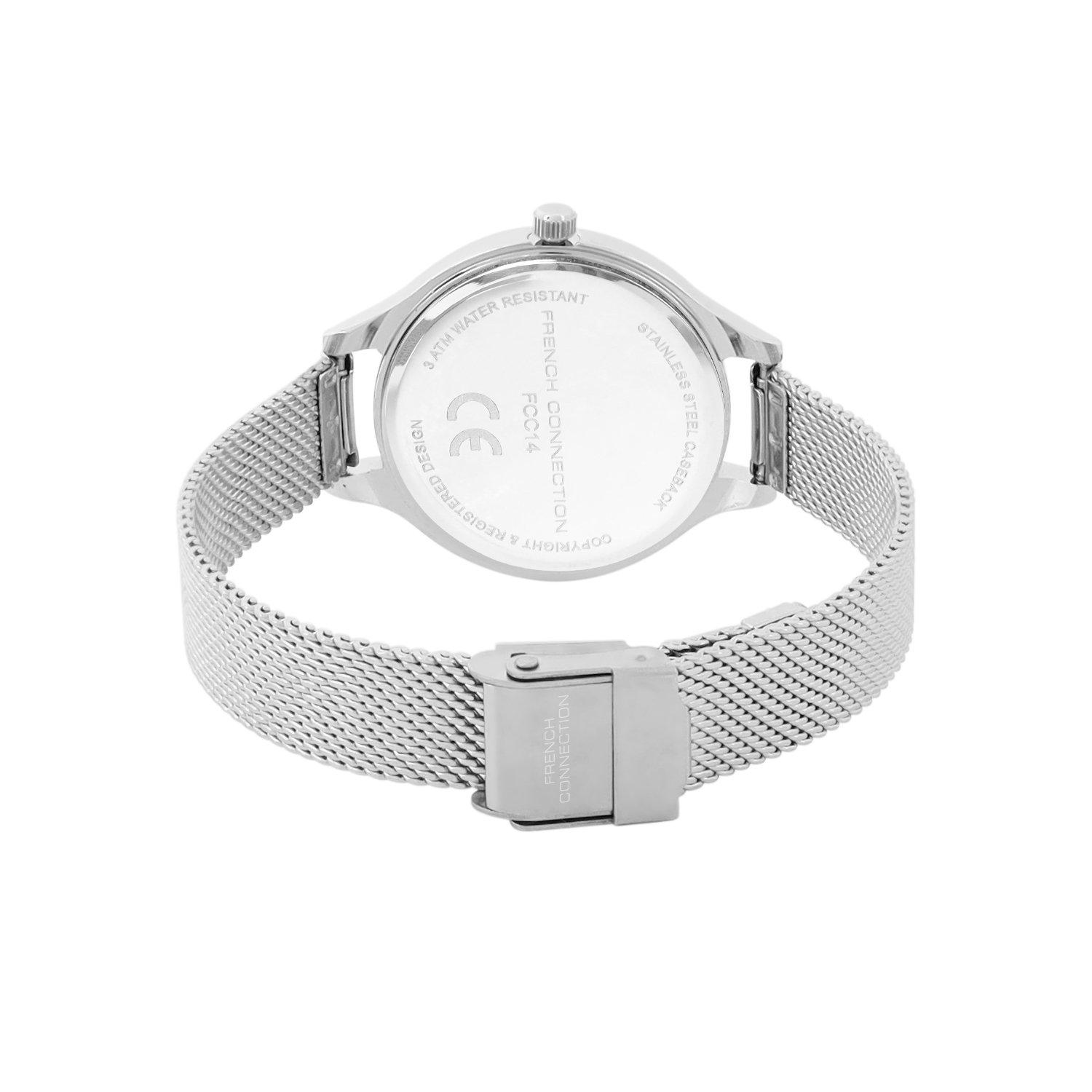 White - French Connection - French Connection Silver Case Round Shape Silver Strap Quartz Watch - 4