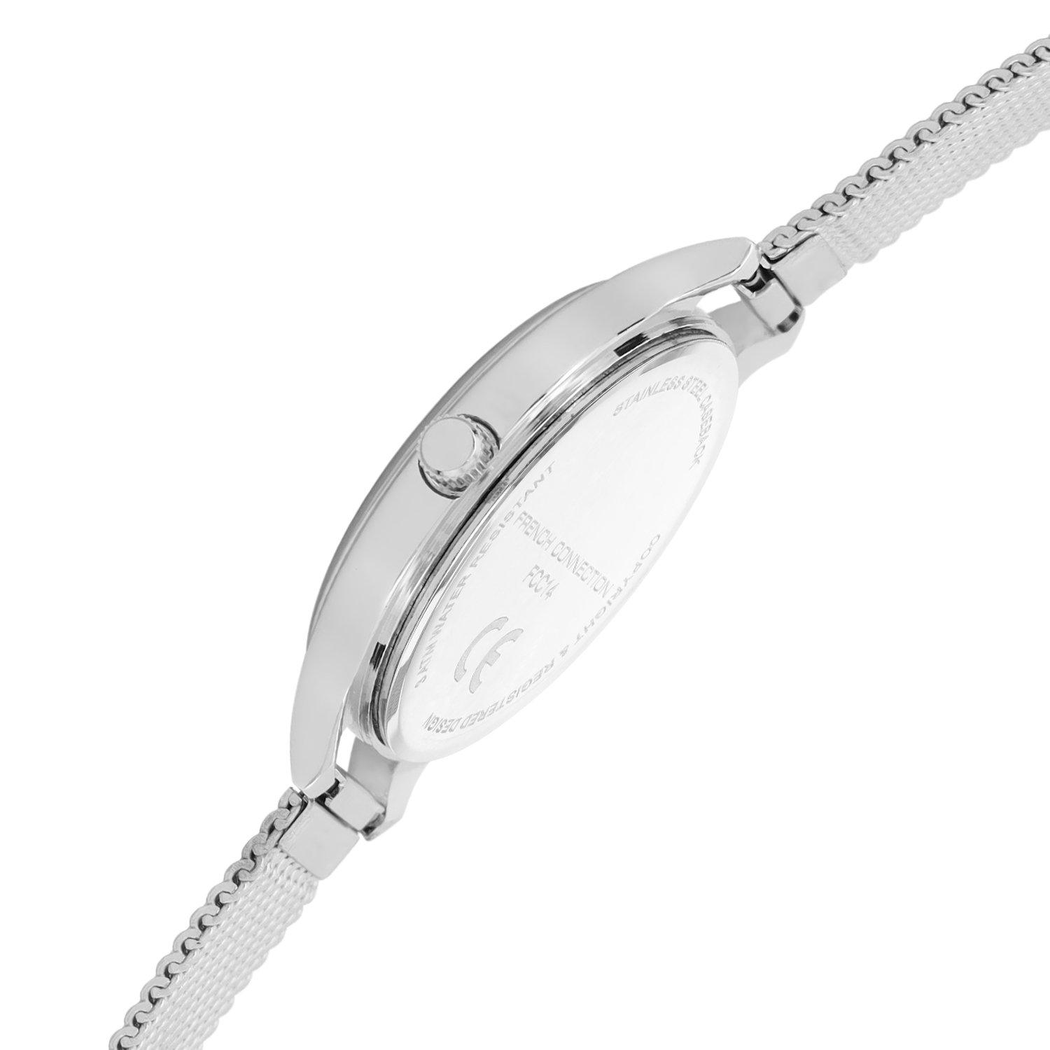 White - French Connection - French Connection Silver Case Round Shape Silver Strap Quartz Watch - 5