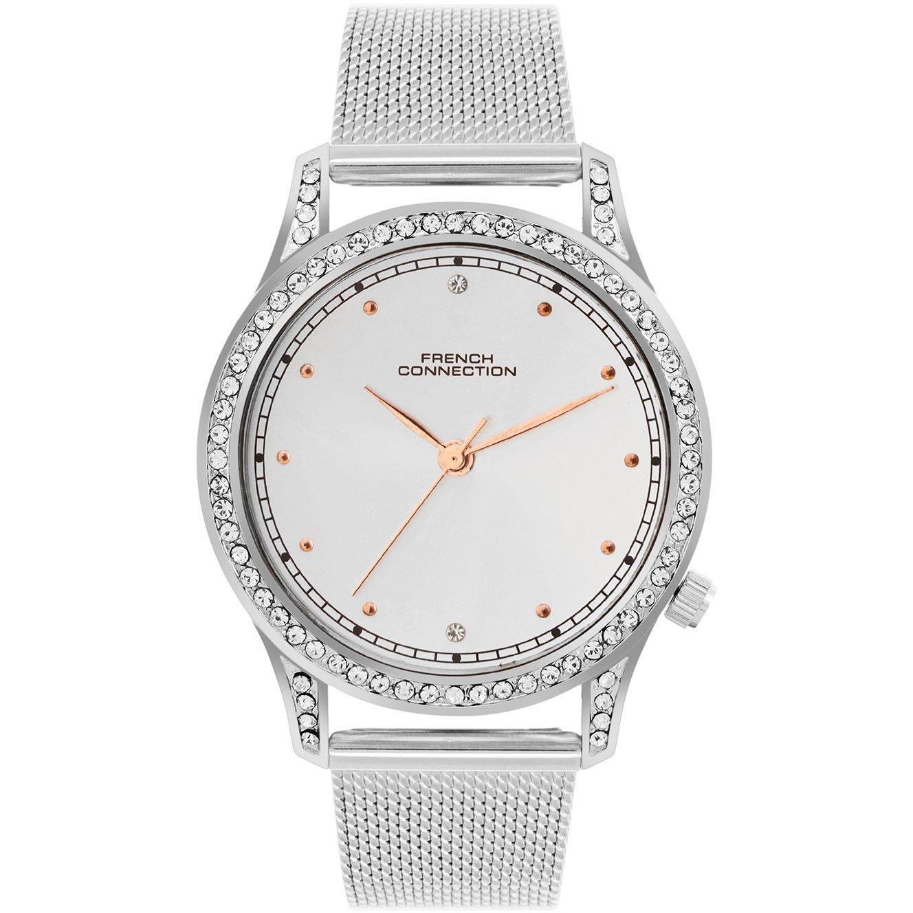 Wit - French Connection - Silver Case Round Shape Silver Strap Quartz Watch - 1