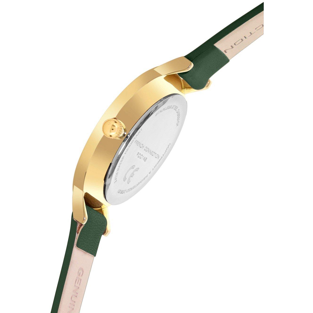 Silver - French Connection - French Connection Rose Case Round Shape Green Strap Quartz Watch - 5