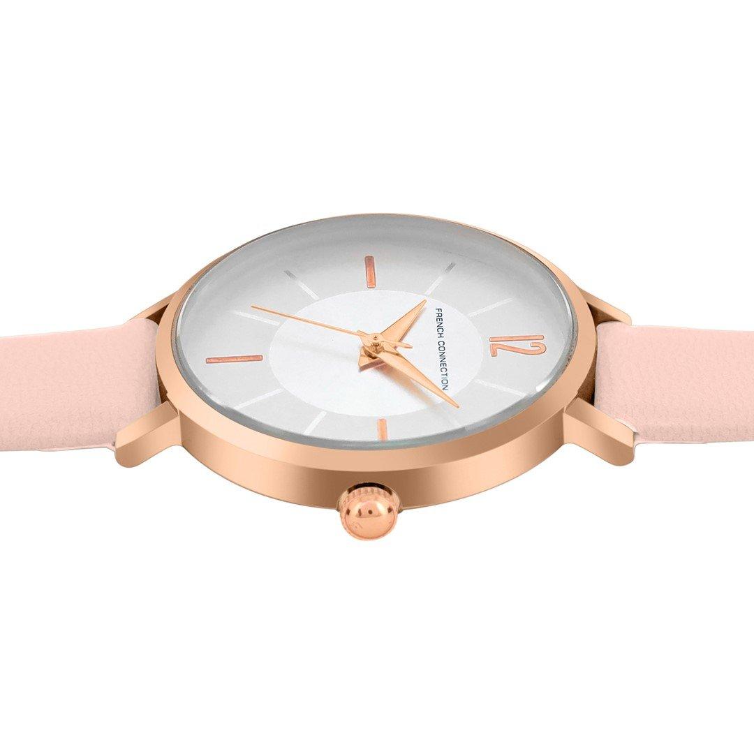 Silver - French Connection - French Connection Rose Case Round Shape Pink Strap Quartz Watch - 3