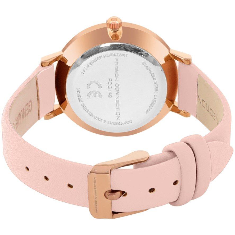 Silver - French Connection - French Connection Rose Case Round Shape Pink Strap Quartz Watch - 4
