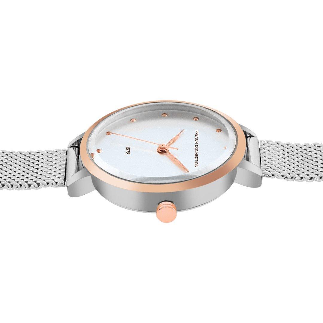 White - French Connection - French Connection Rose Case Round Shape Silver Strap Quartz Watch - 3