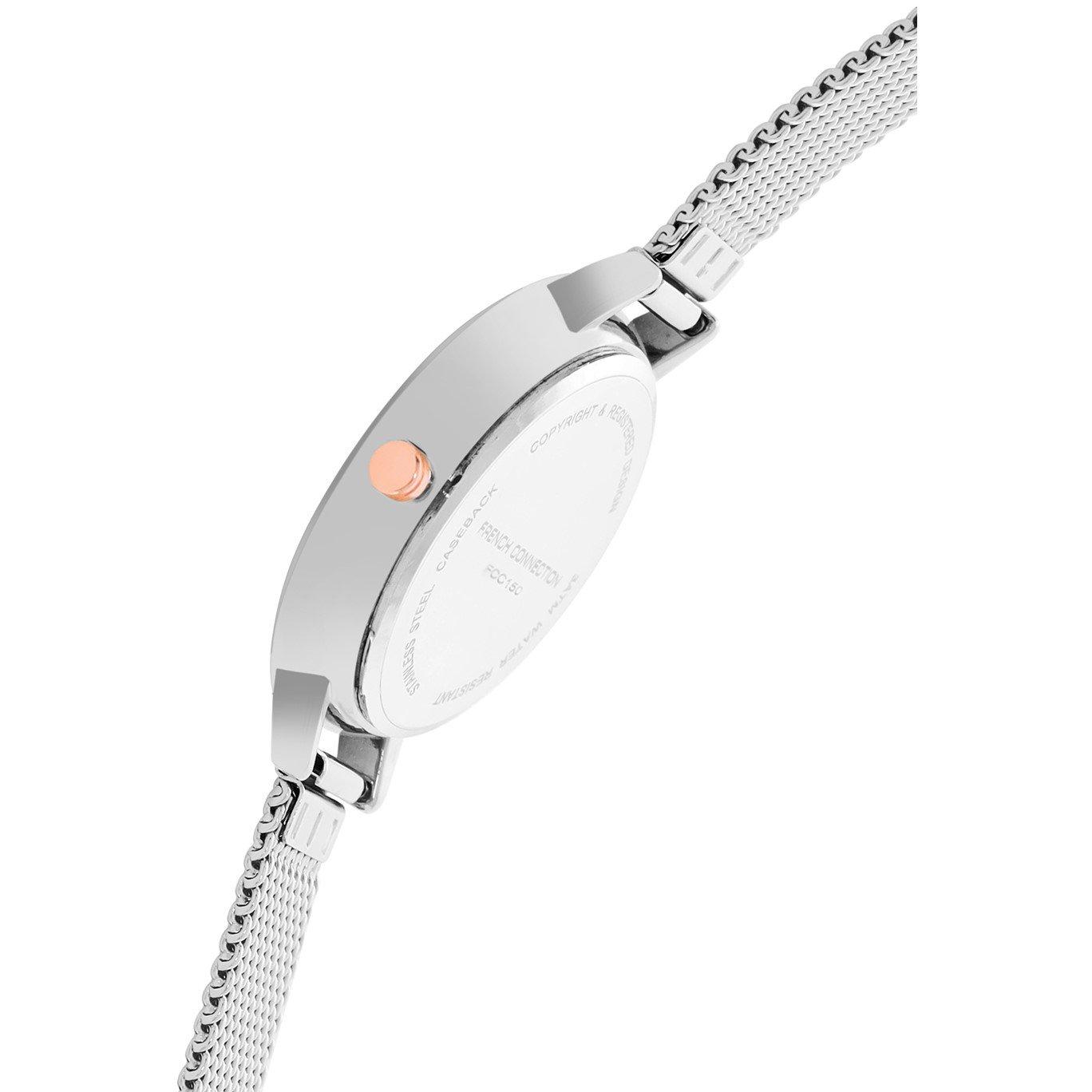 White - French Connection - French Connection Rose Case Round Shape Silver Strap Quartz Watch - 5