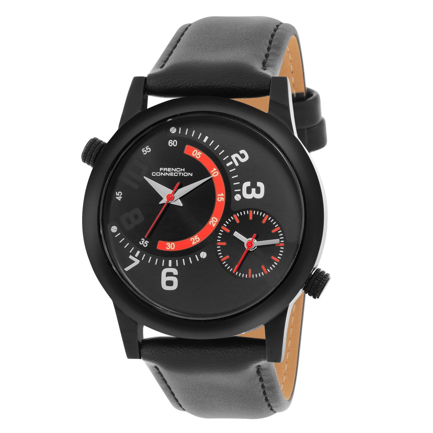 Black - French Connection - French Connection Black Case Round Shape Black Strap Quartz Watch - 2