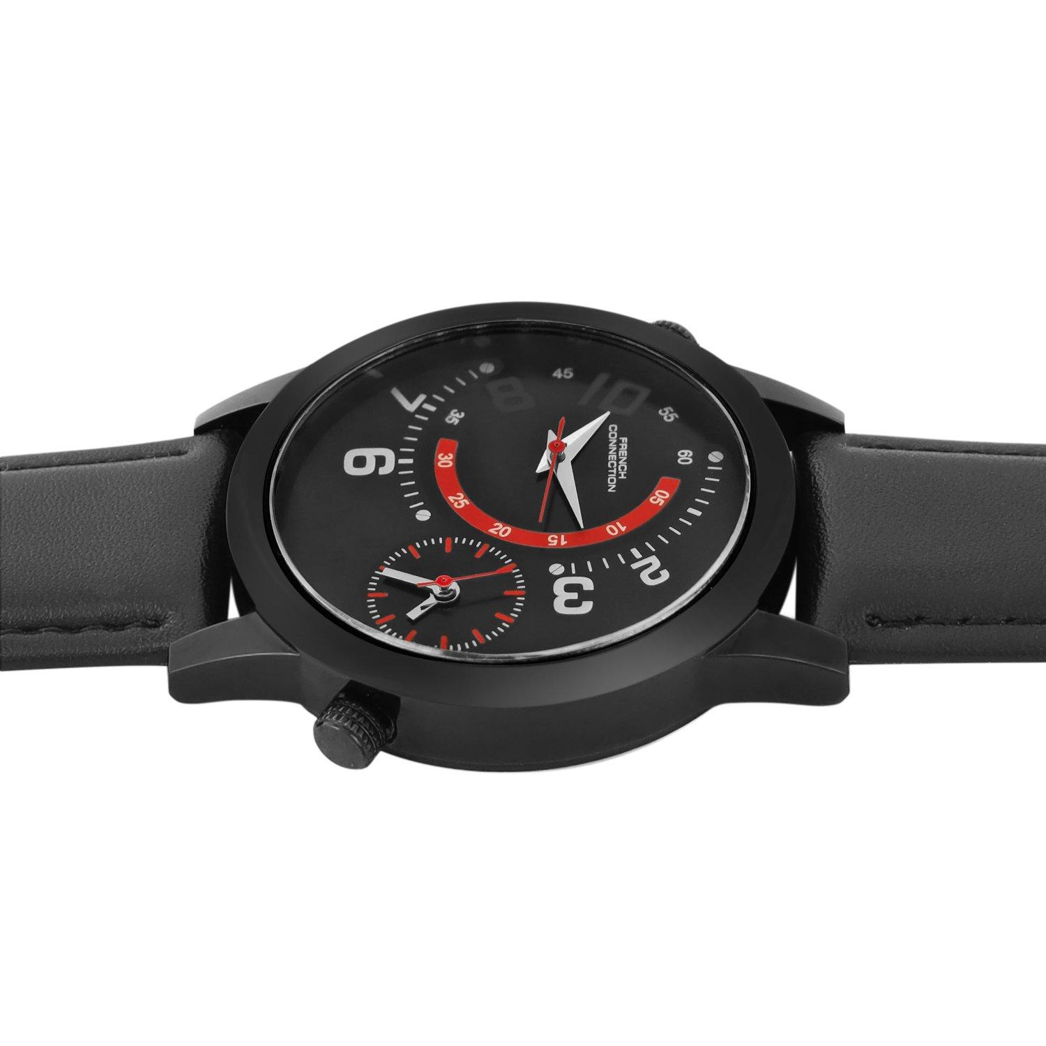 Black - French Connection - French Connection Black Case Round Shape Black Strap Quartz Watch - 3