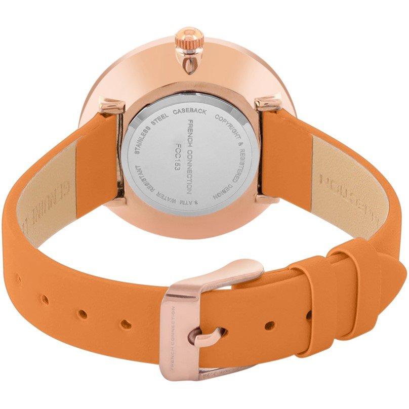 Silver - French Connection - French Connection Rose Case Round Shape Tan Strap Quartz Watch - 4