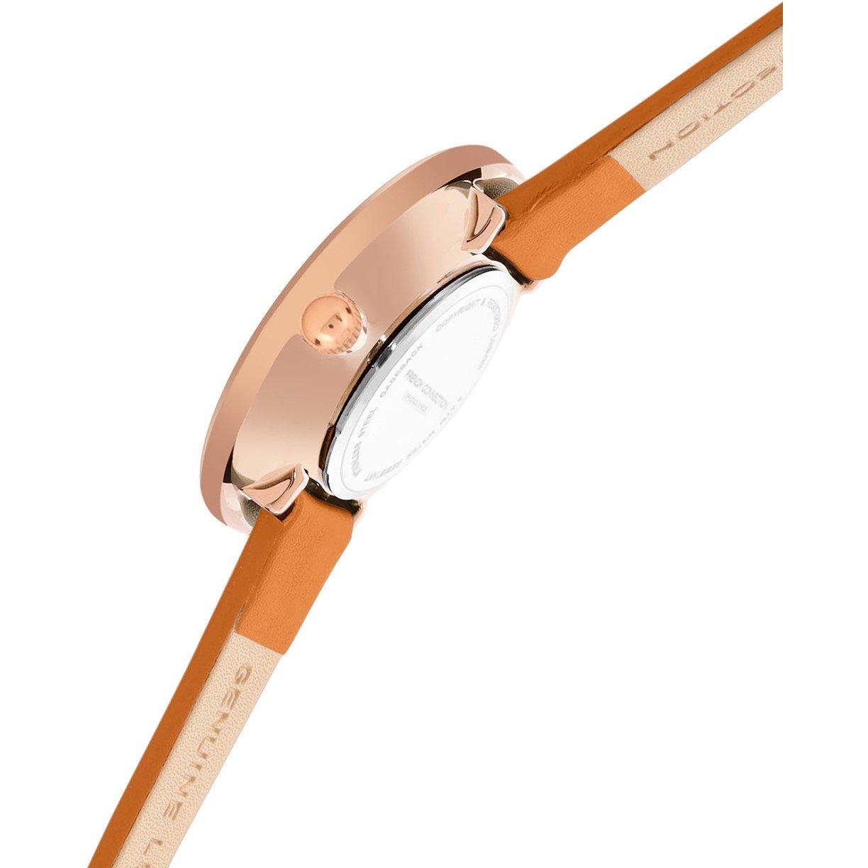 Silver - French Connection - French Connection Rose Case Round Shape Tan Strap Quartz Watch - 5