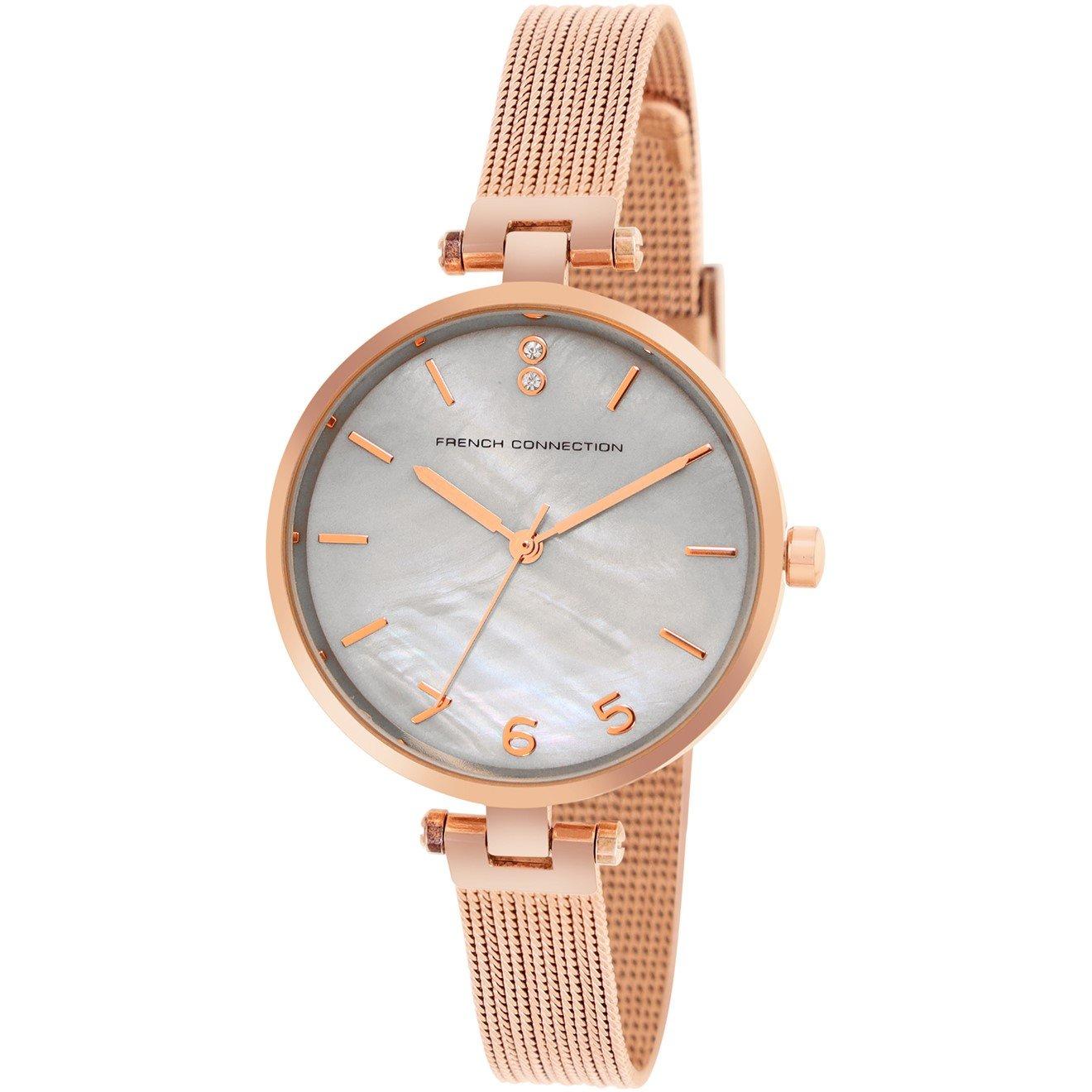 Grey - French Connection - French Connection Rose Case Round Shape Rose Strap Quartz Watch - 2