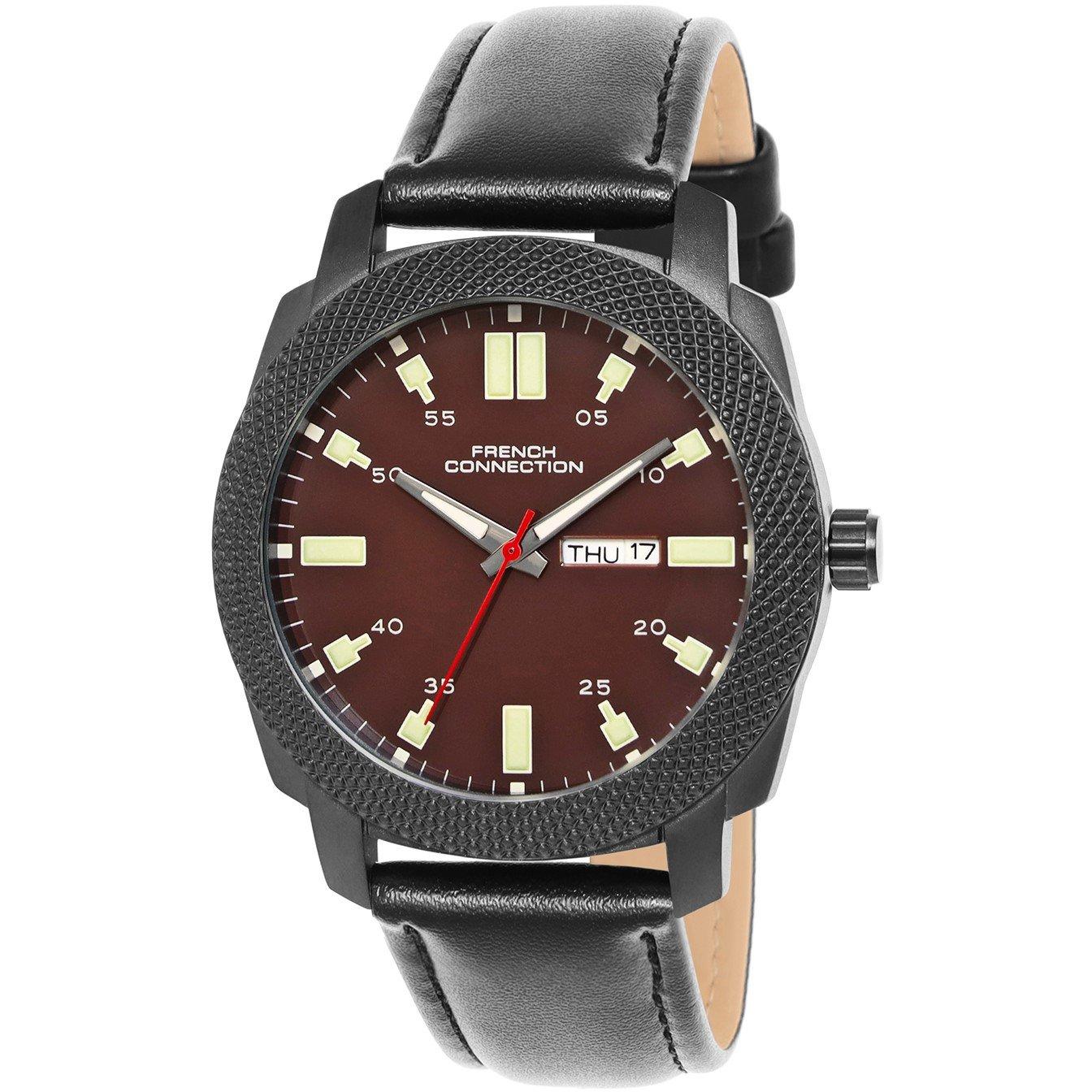 Brown - French Connection - French Connection Black Case Round Shape Black Strap Quartz Watch - 2