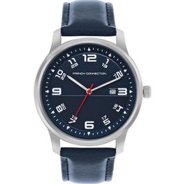 French Connection French Connection Silver Case Round Shape Blue Strap Quartz Watch
