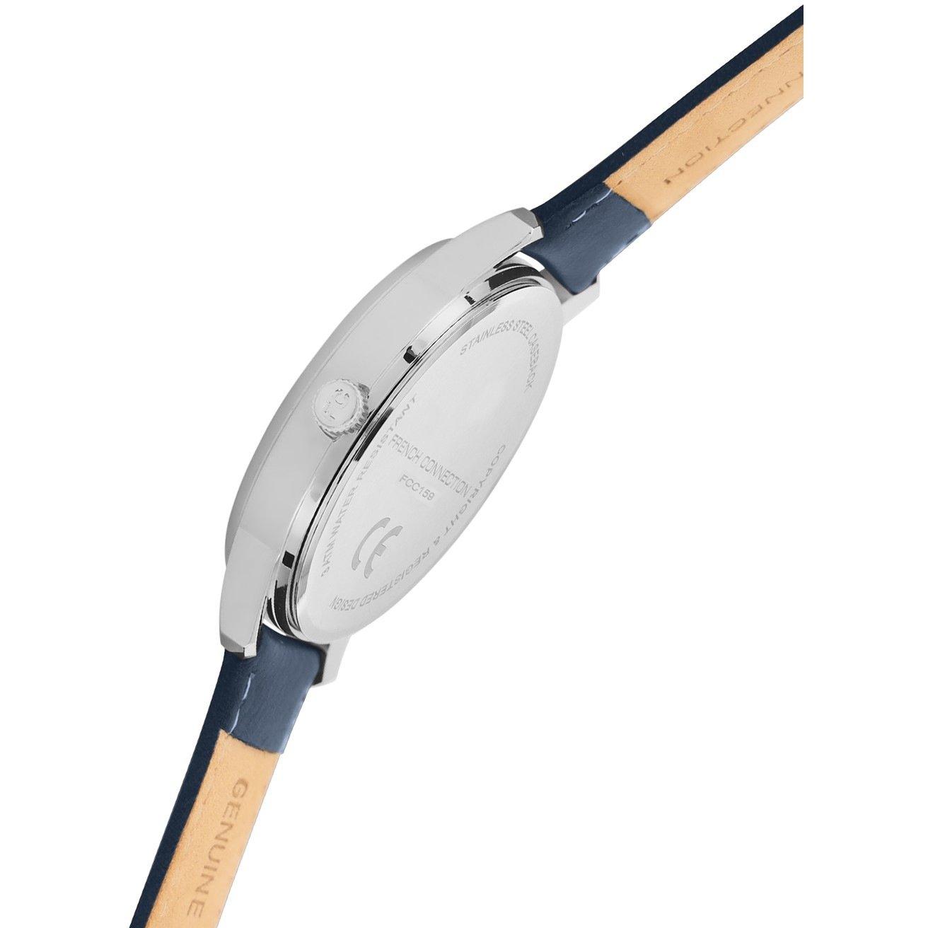 Blue - French Connection - French Connection Silver Case Round Shape Blue Strap Quartz Watch - 5