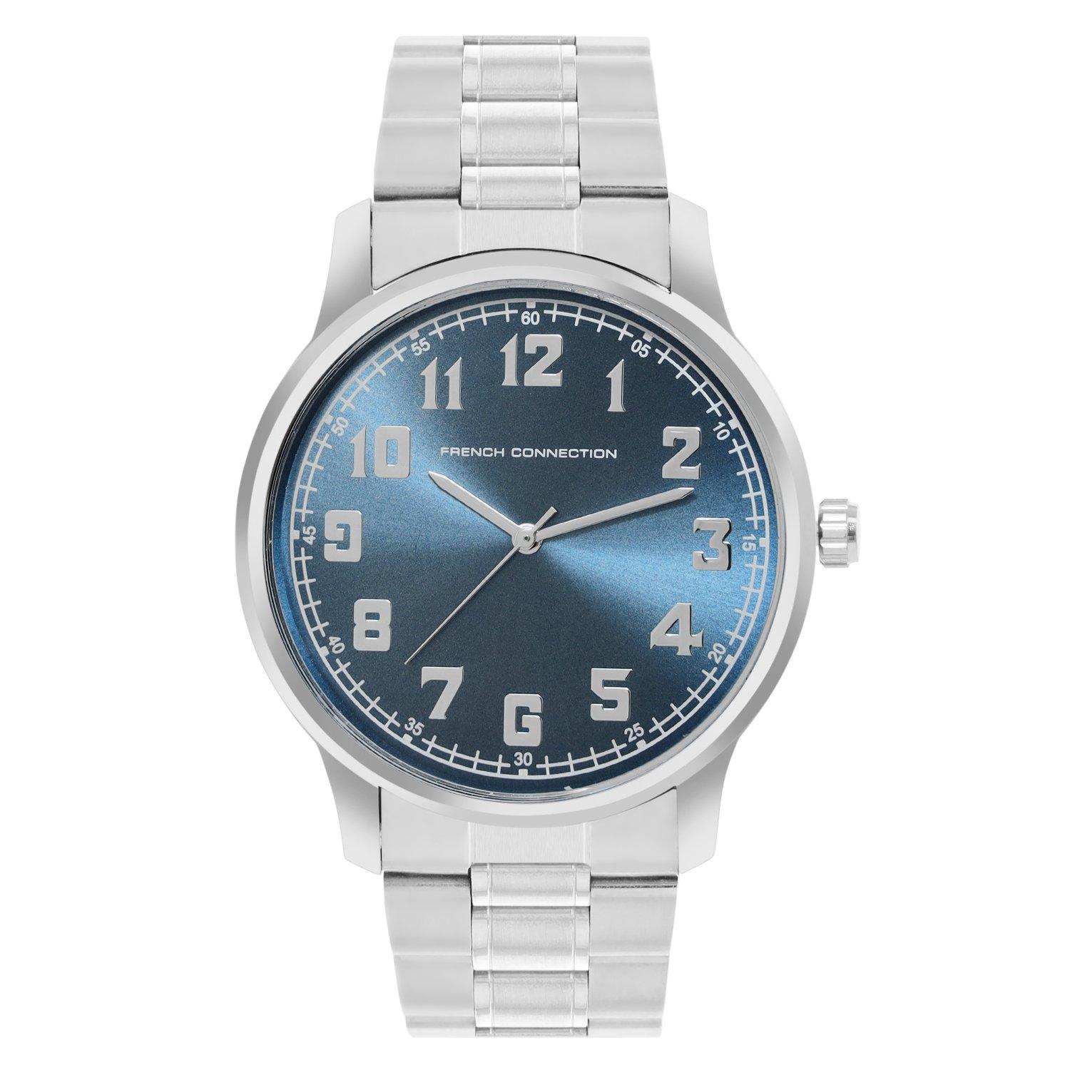 Teal Blue - French Connection - Silver Case Round Shape Silver Strap Quartz Watch - 1