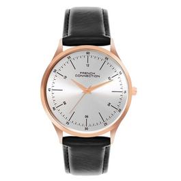 French Connection French Connection Rose Case Round Shape Black Strap Quartz Watch