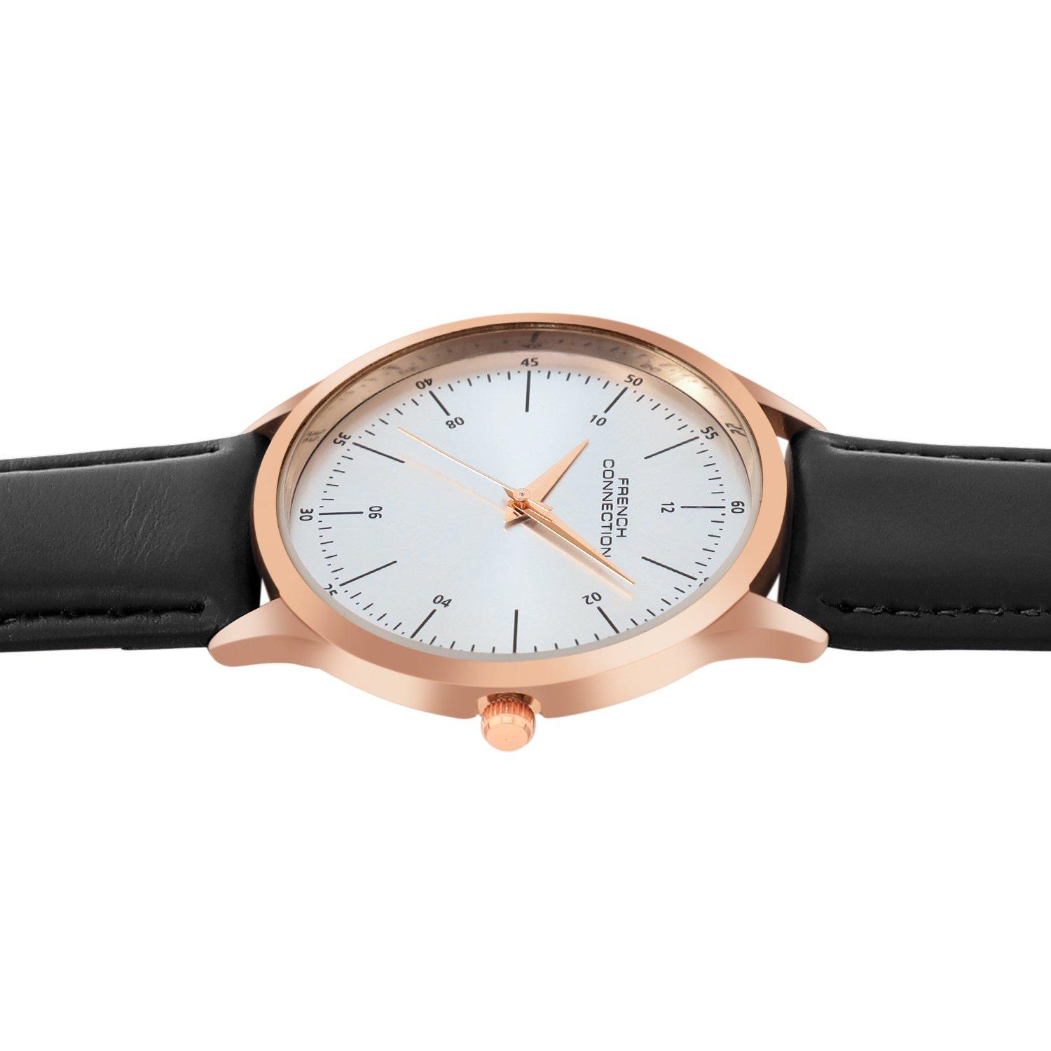 Silver - French Connection - French Connection Rose Case Round Shape Black Strap Quartz Watch - 3
