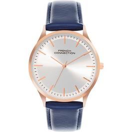 French Connection French Connection Rose Case Round Shape Blue Strap Quartz Watch