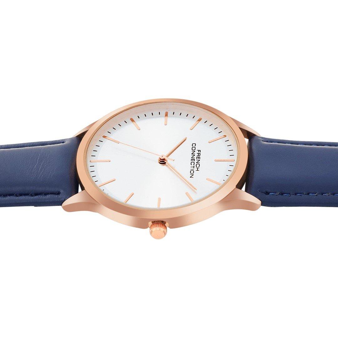 Silver - French Connection - French Connection Rose Case Round Shape Blue Strap Quartz Watch - 3