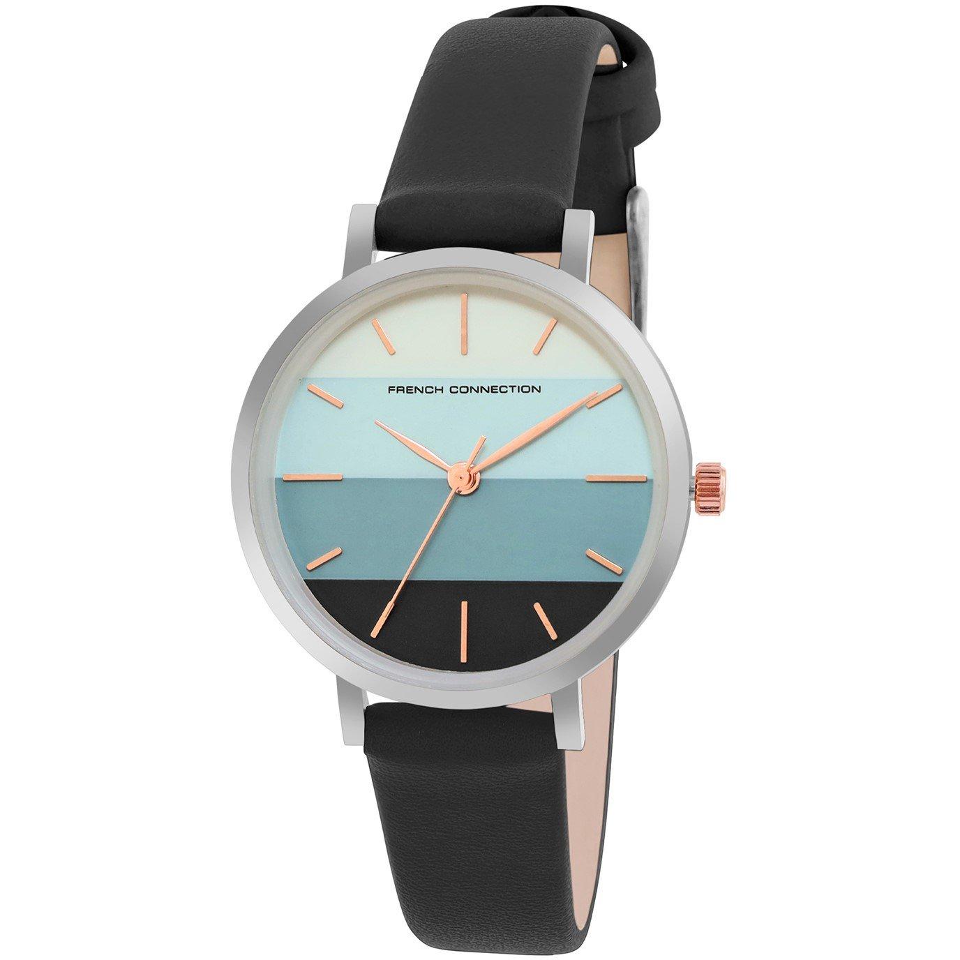 Azul Multi - French Connection - Silver Case Round Shape Black Strap Quartz Watch - 2