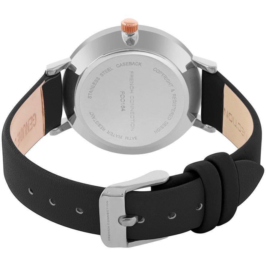 Azul Multi - French Connection - Silver Case Round Shape Black Strap Quartz Watch - 4