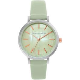 French Connection French Connection Silver Case Round Shape Sea Green Strap Quartz Watch