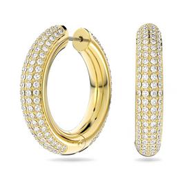 Swarovski Dextera hoop earrings, Medium, White, Gold-tone plated