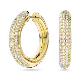 Swarovski Dextera hoop earrings, Medium, White, Gold tone plated