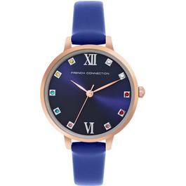 French Connection French Connection Rose Case Round Shape Blue Strap Quartz Watch