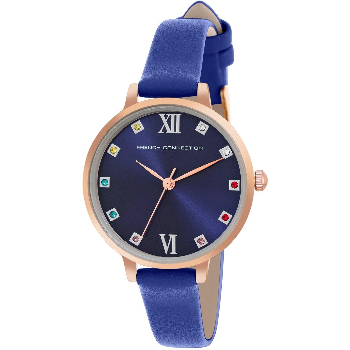 Blue - French Connection - French Connection Rose Case Round Shape Blue Strap Quartz Watch - 2
