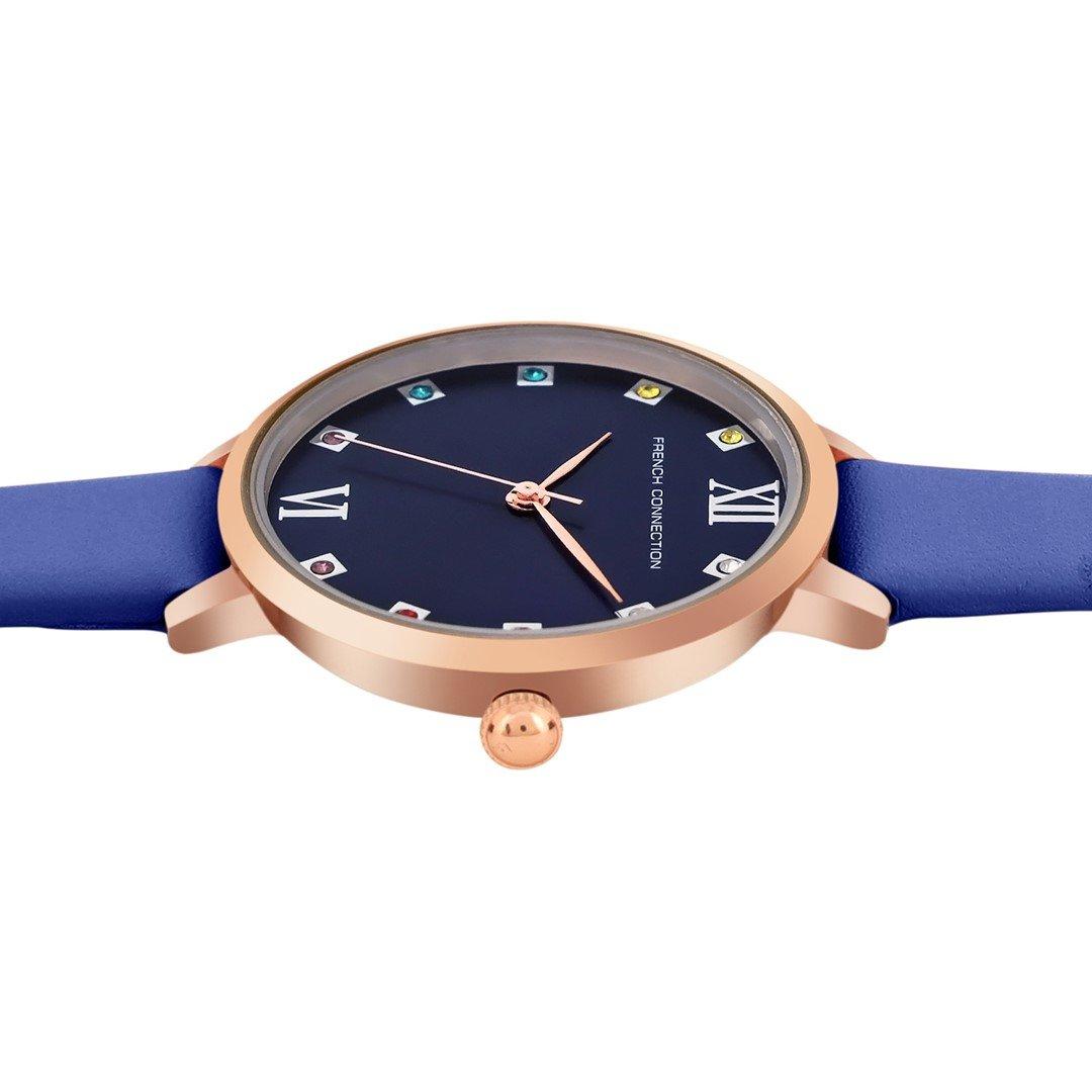 Blue - French Connection - French Connection Rose Case Round Shape Blue Strap Quartz Watch - 3