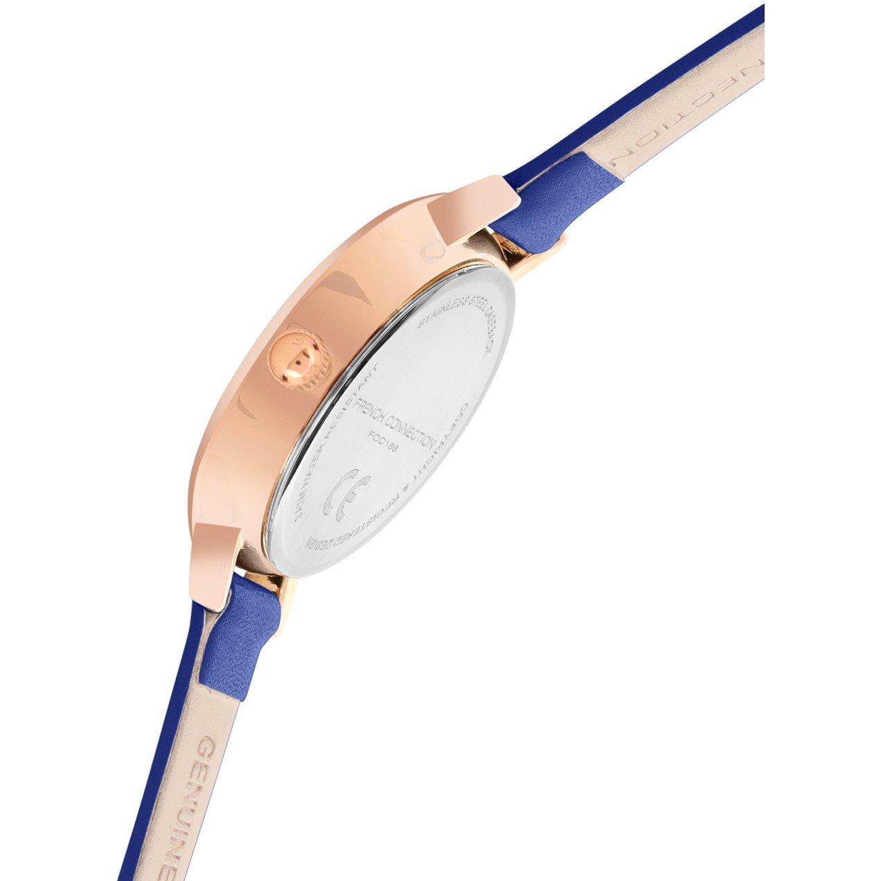 Blue - French Connection - French Connection Rose Case Round Shape Blue Strap Quartz Watch - 5
