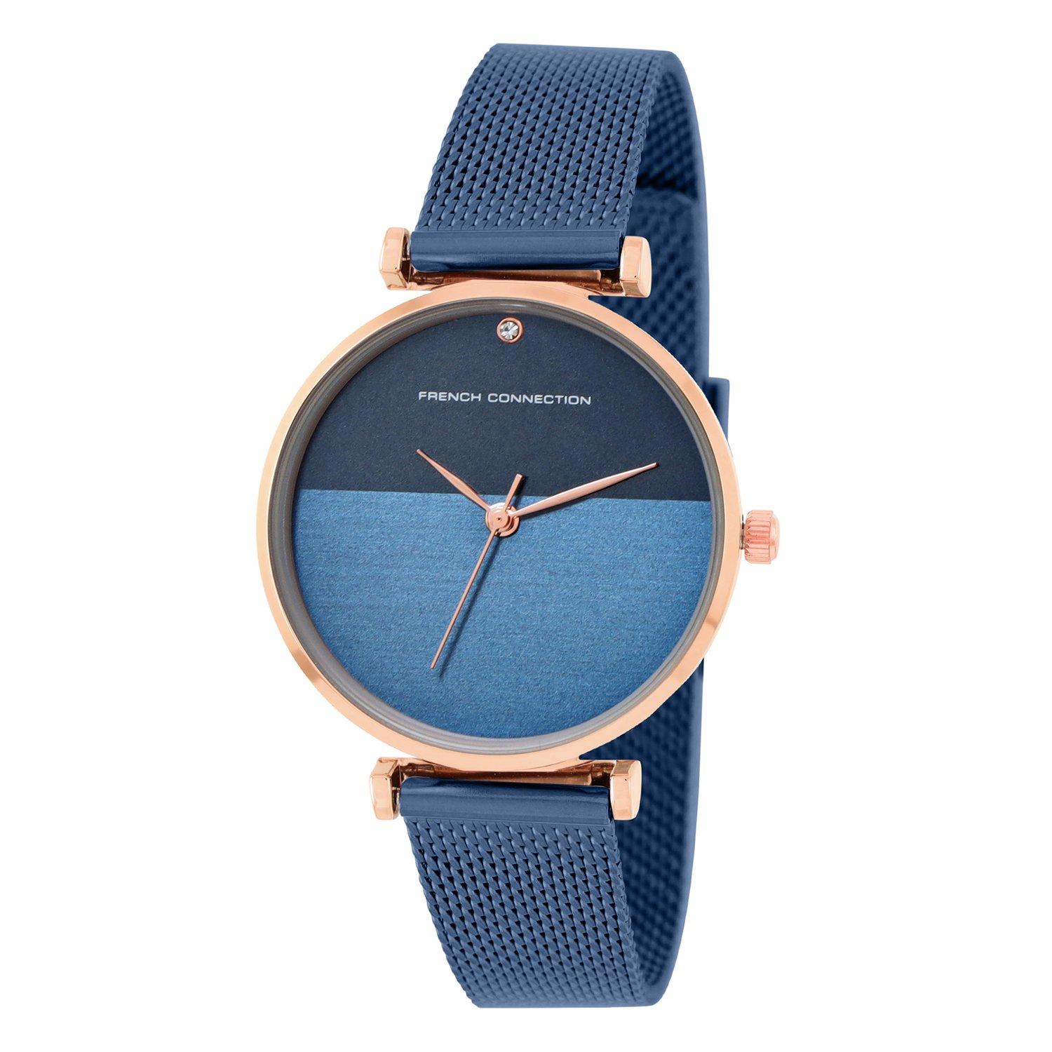 Navy Blue - French Connection - French Connection Rose Case Round Shape Blue Strap Quartz Watch - 2