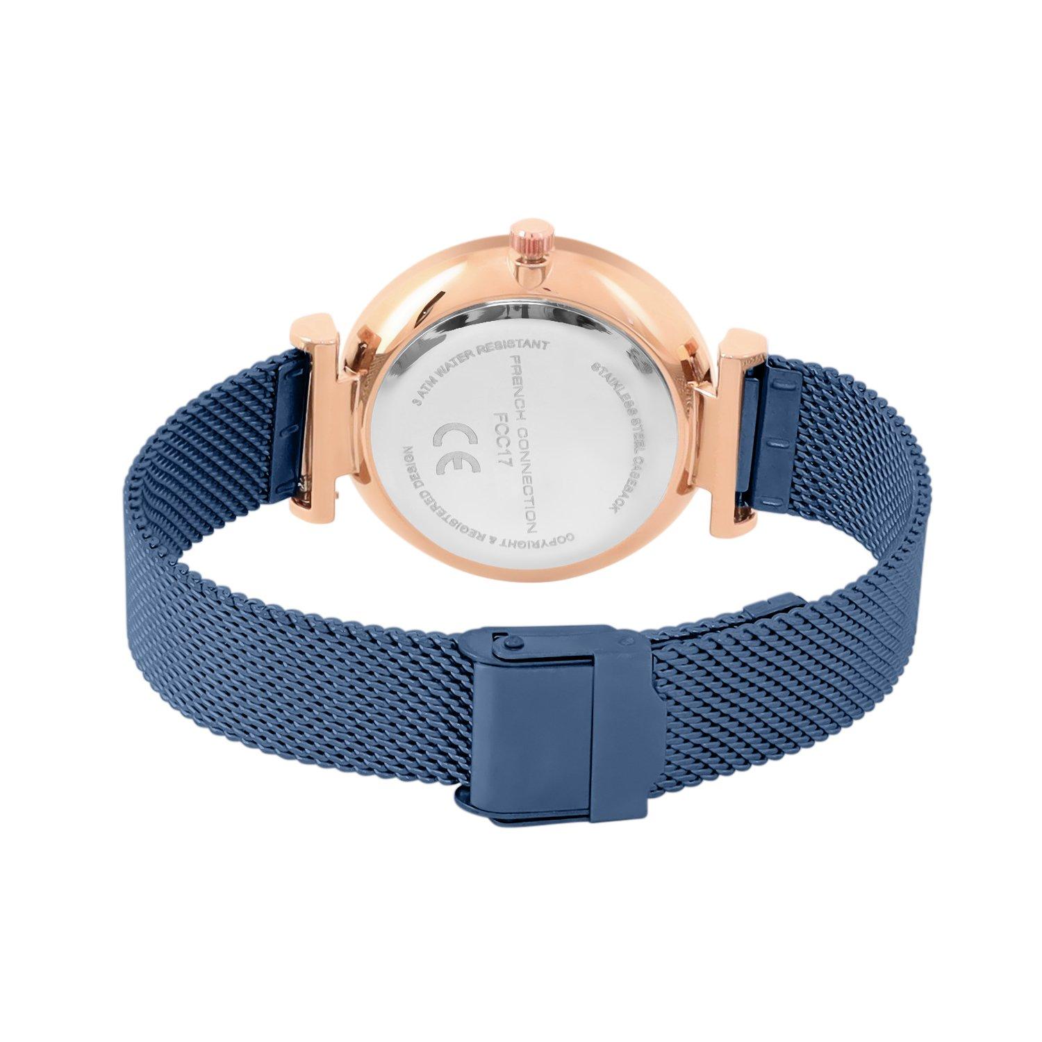 Navy Blue - French Connection - French Connection Rose Case Round Shape Blue Strap Quartz Watch - 4