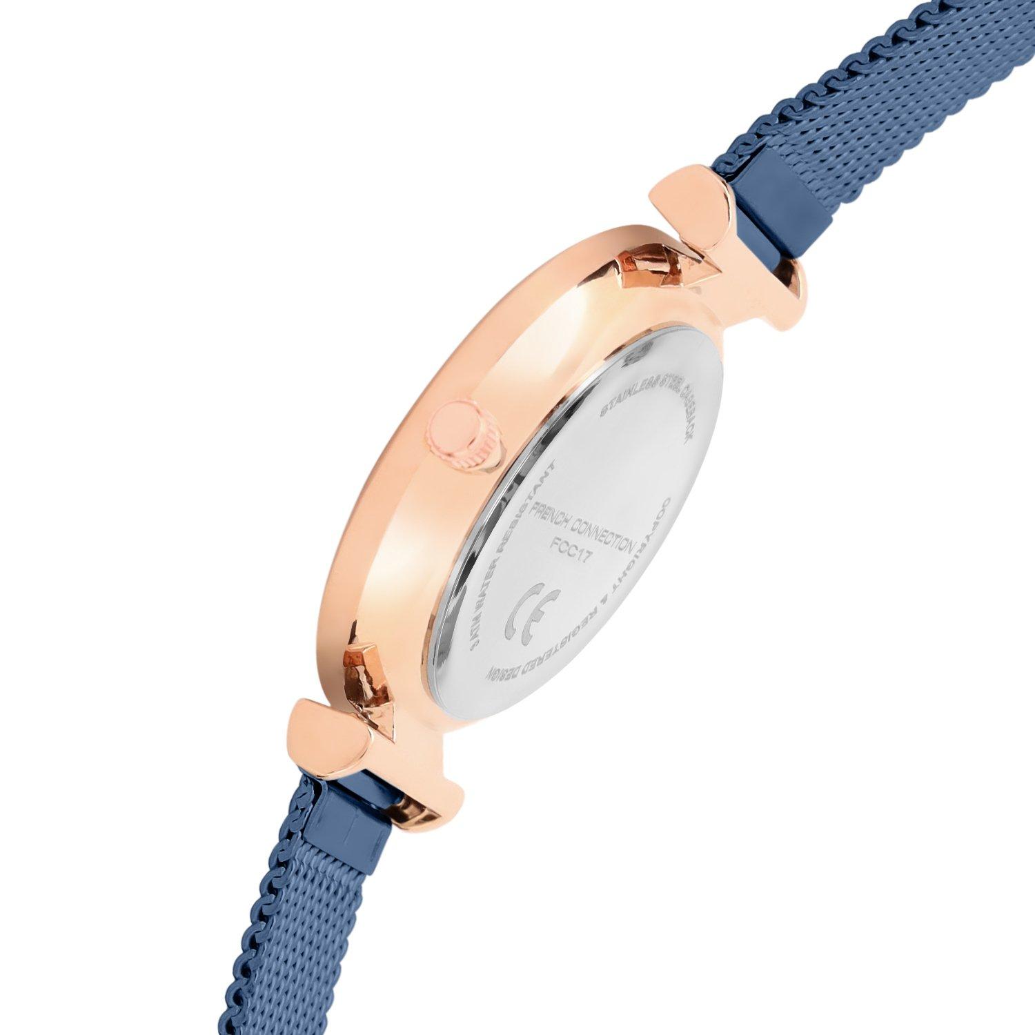 Navy Blue - French Connection - French Connection Rose Case Round Shape Blue Strap Quartz Watch - 5