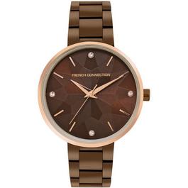 French Connection French Connection Rose Case Round Shape Brown Strap Quartz Watch