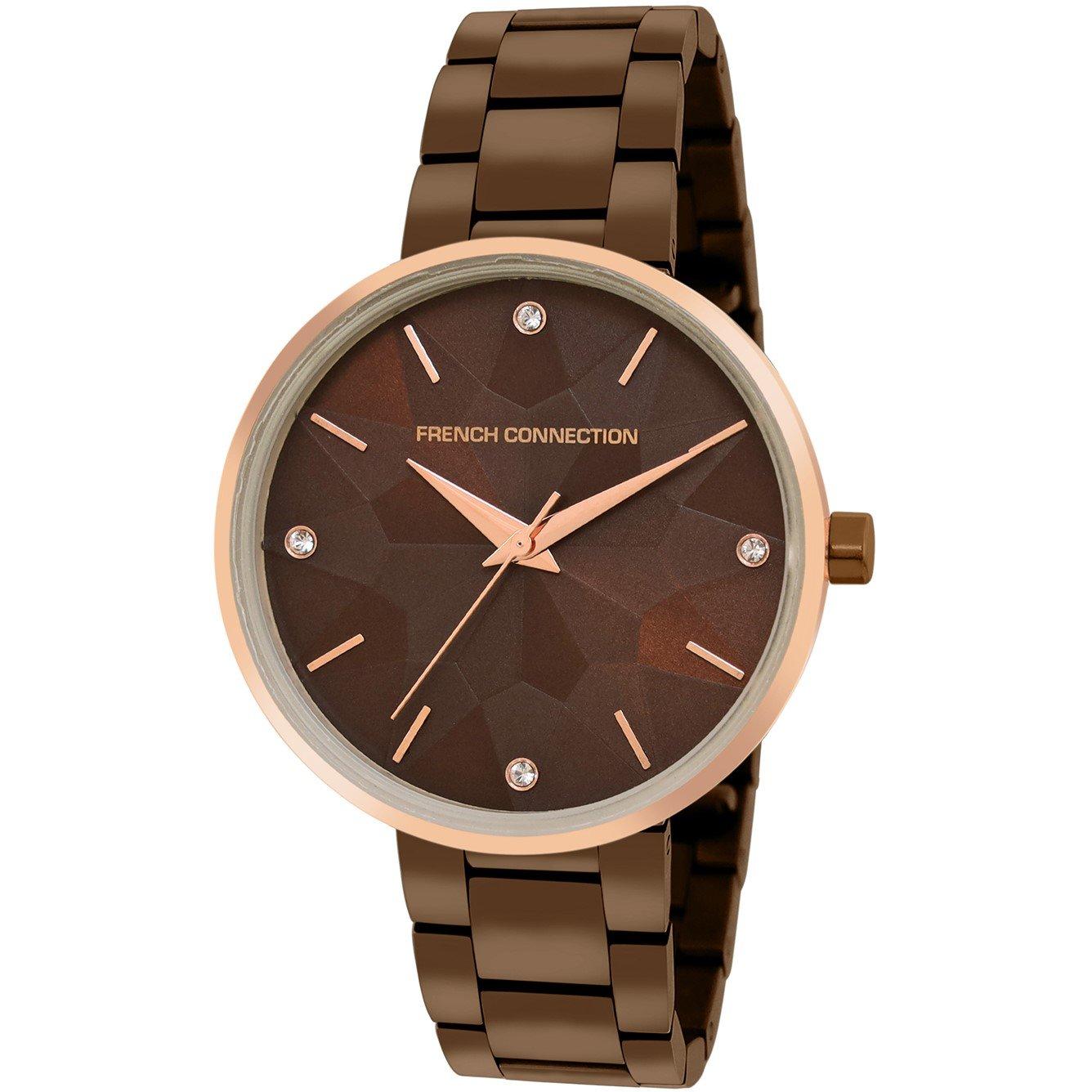 Brown - French Connection - Rose Case Round Shape Brown Strap Quartz Watch - 2