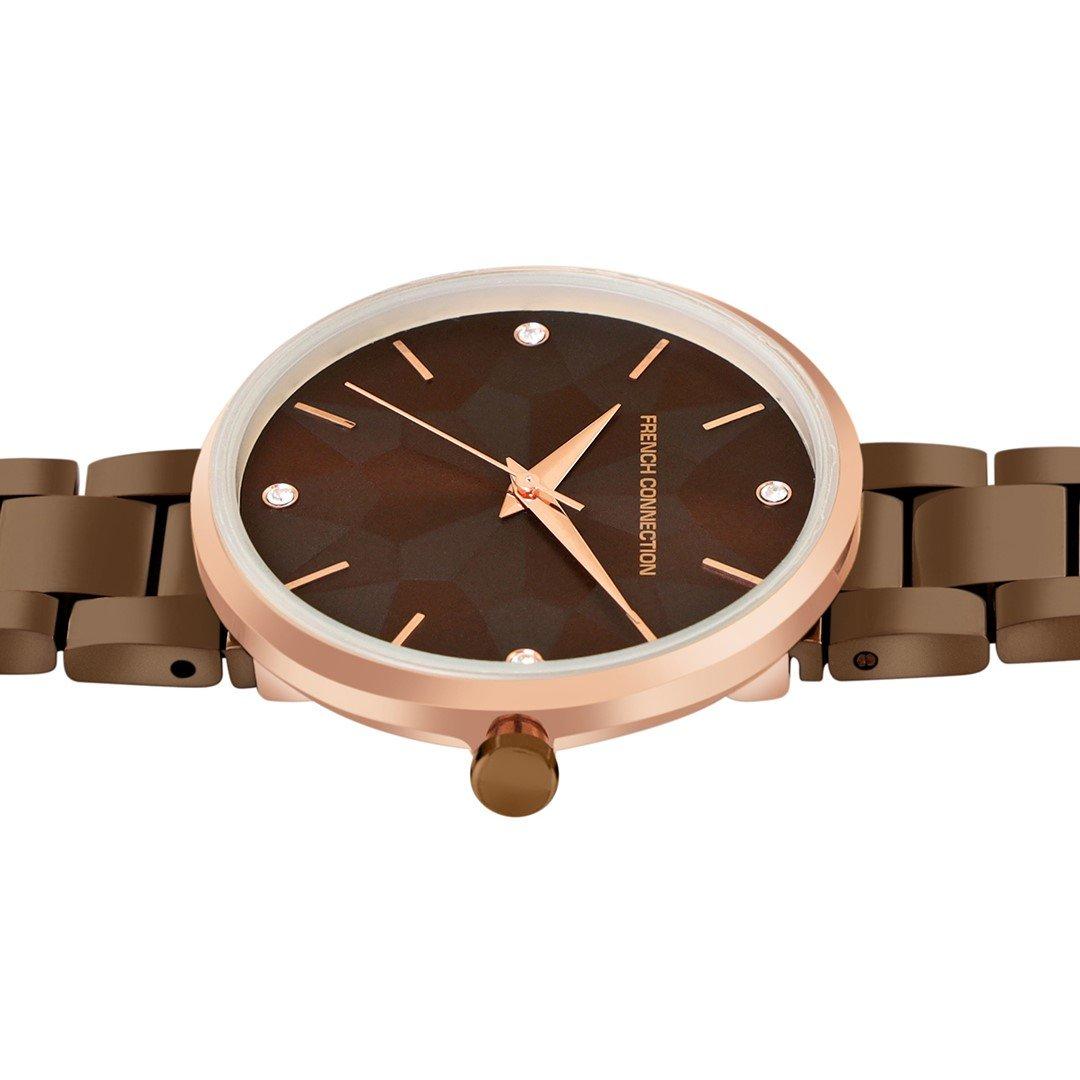 Brown - French Connection - Rose Case Round Shape Brown Strap Quartz Watch - 3