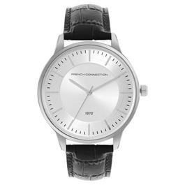 French Connection French Connection Silver Case Round Shape Black Strap Quartz Watch