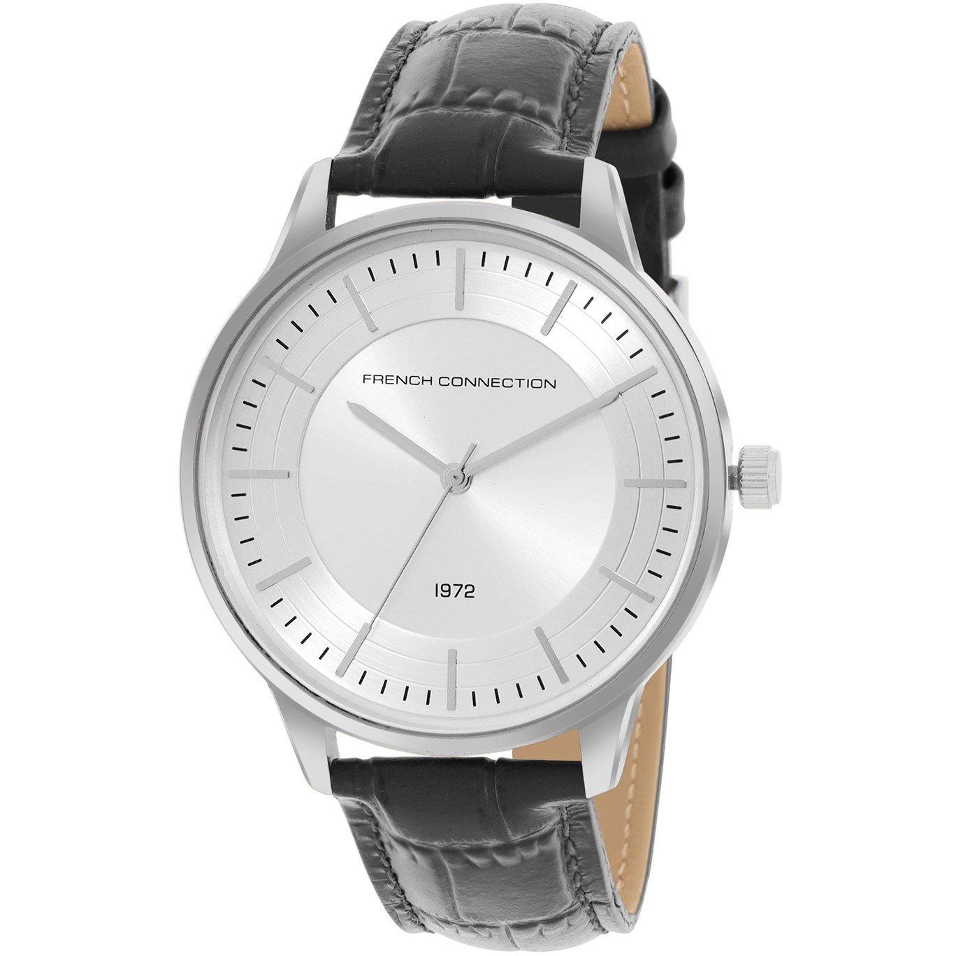Silver - French Connection - French Connection Silver Case Round Shape Black Strap Quartz Watch - 2