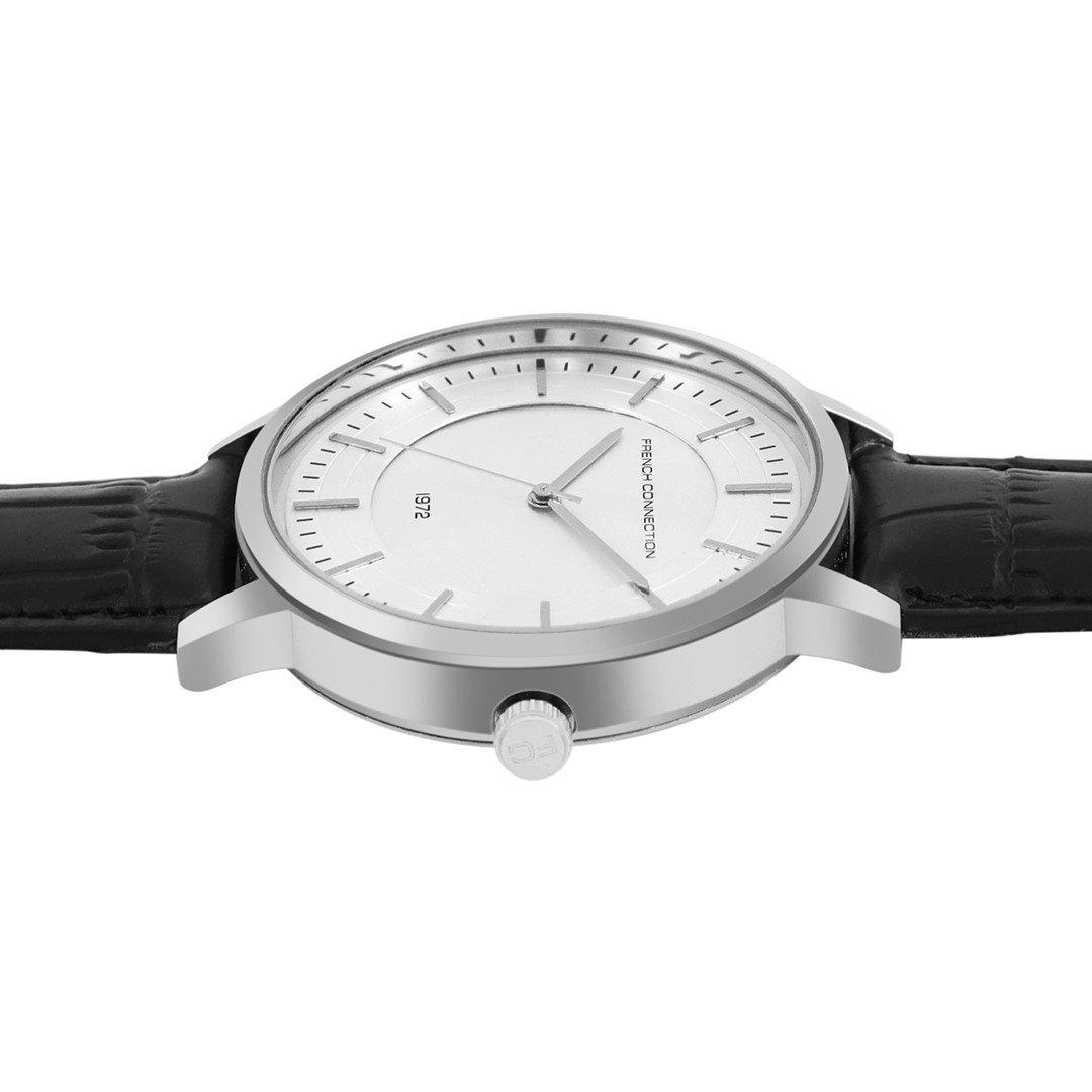 Silver - French Connection - French Connection Silver Case Round Shape Black Strap Quartz Watch - 3