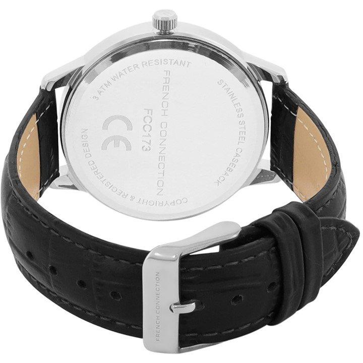 Silver - French Connection - French Connection Silver Case Round Shape Black Strap Quartz Watch - 4