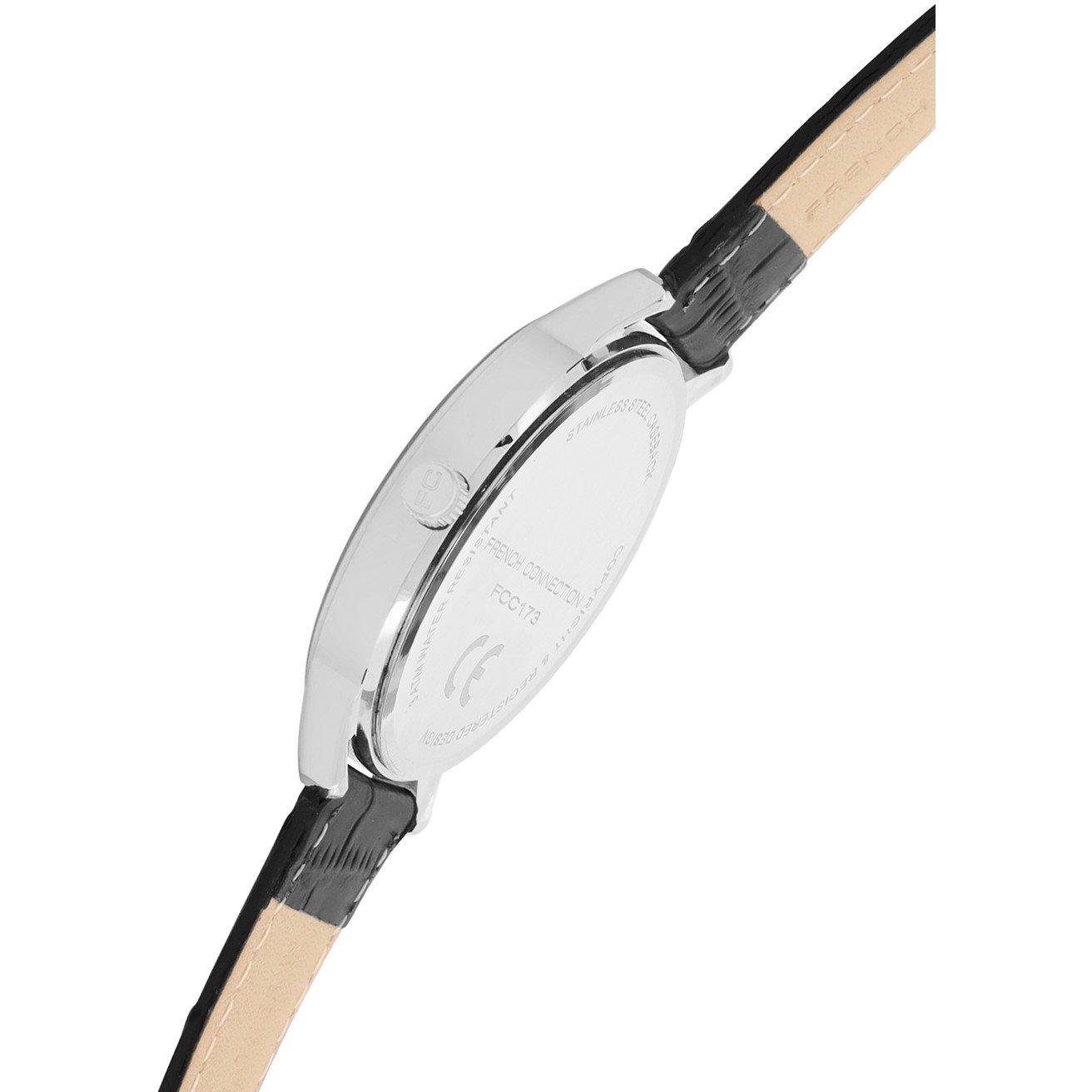 Silver - French Connection - French Connection Silver Case Round Shape Black Strap Quartz Watch - 5