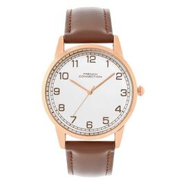 French Connection French Connection Rose Case Round Shape Black Strap Quartz Watch