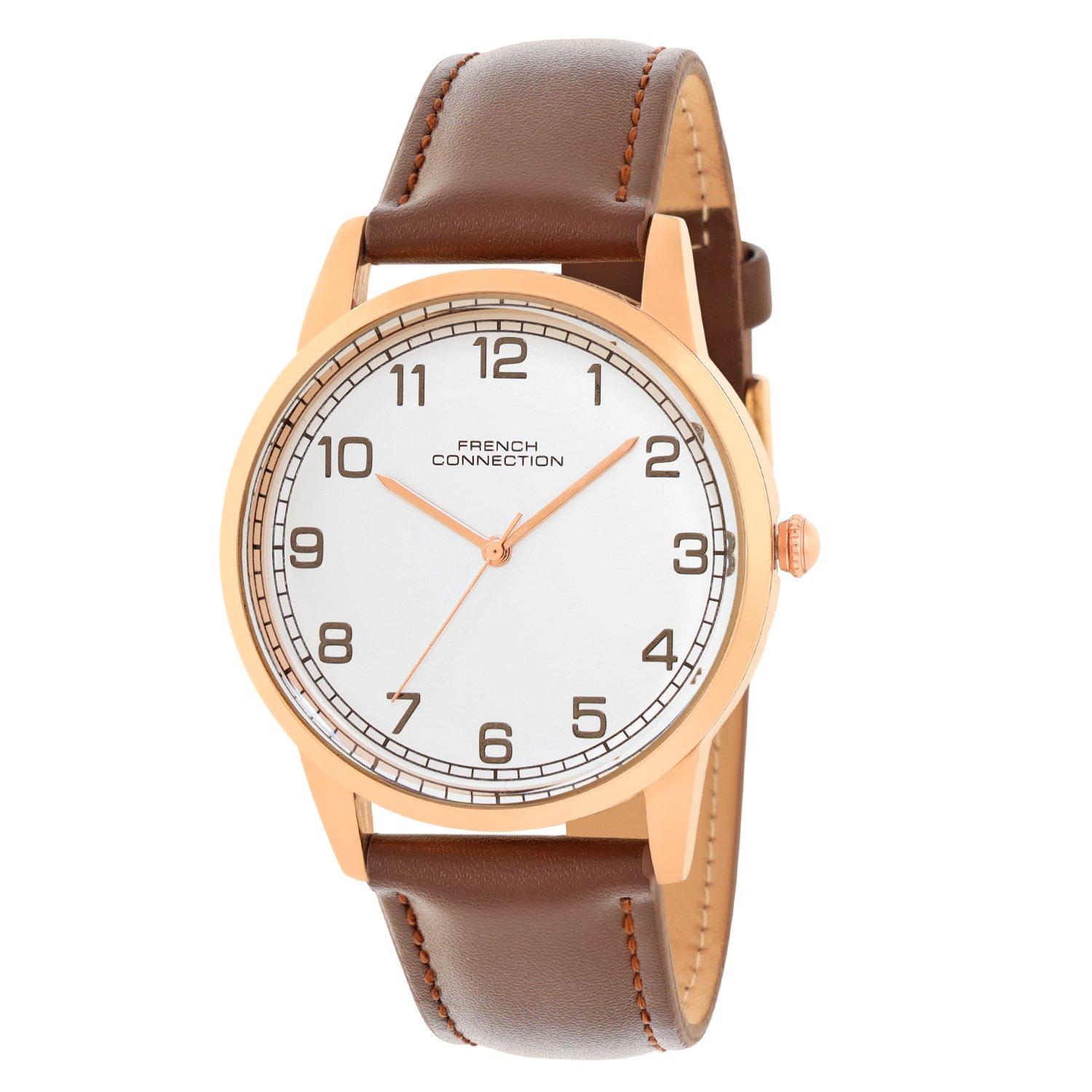 White - French Connection - French Connection Rose Case Round Shape Black Strap Quartz Watch - 2