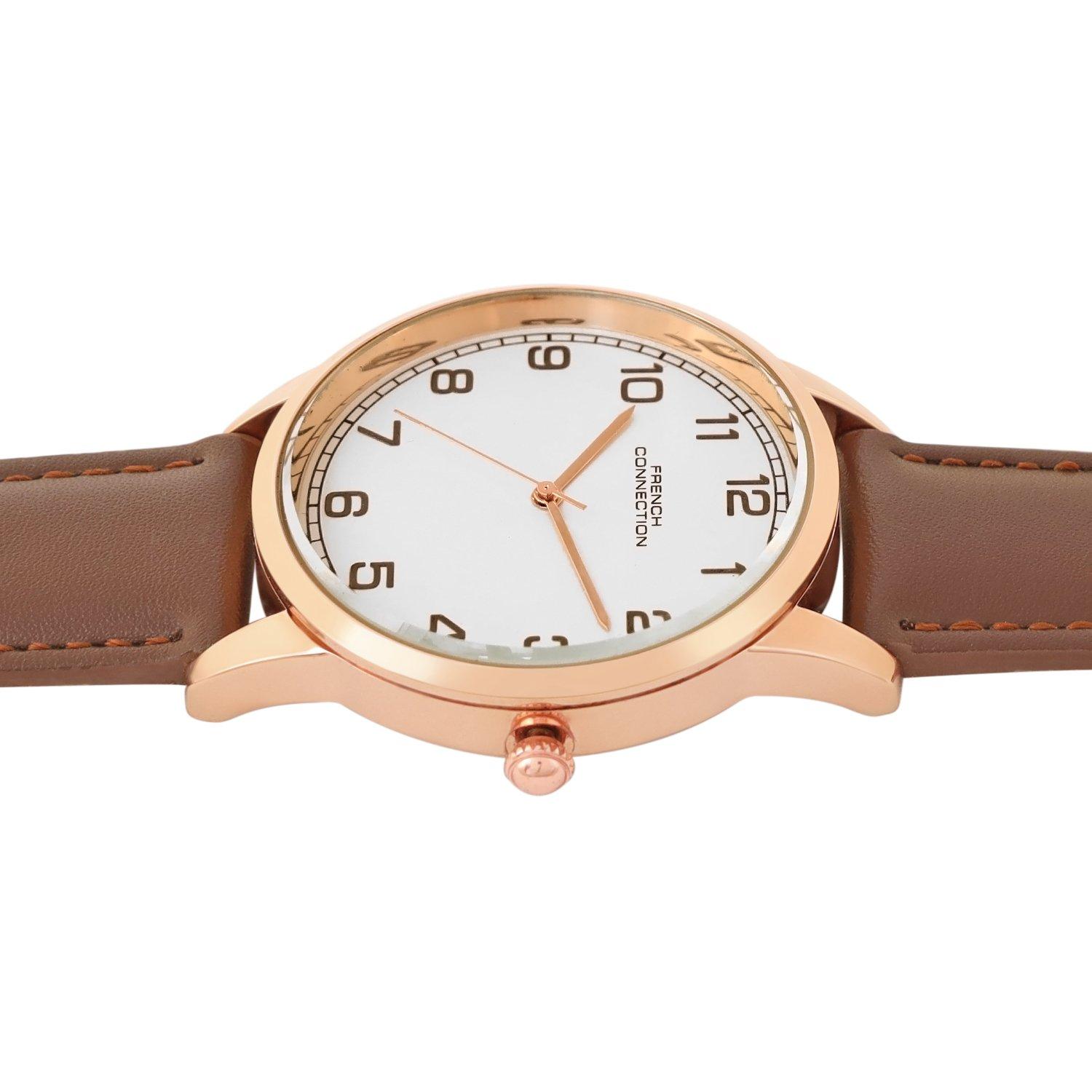 White - French Connection - French Connection Rose Case Round Shape Black Strap Quartz Watch - 3