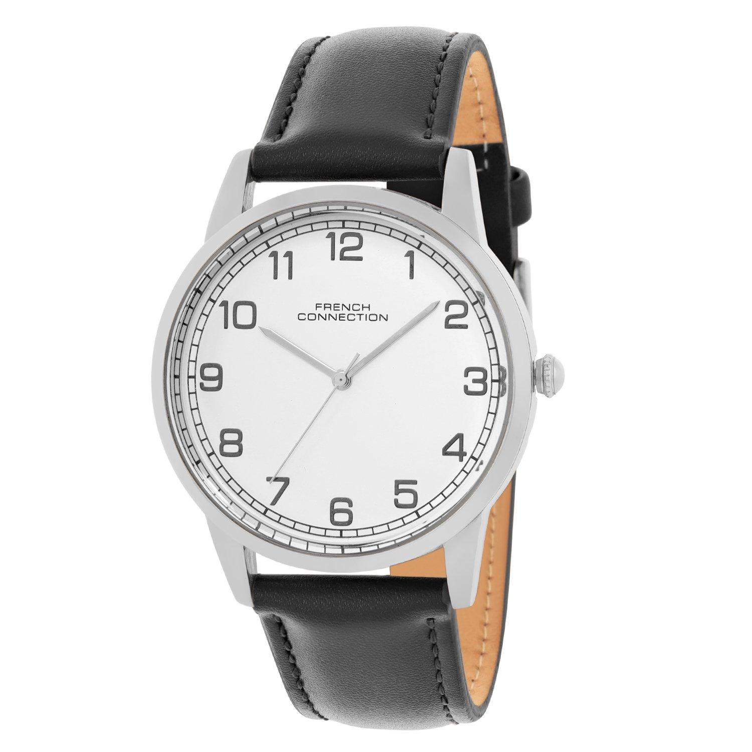 White - French Connection - French Connection Rose Case Round Shape Black Strap Quartz Watch - 2