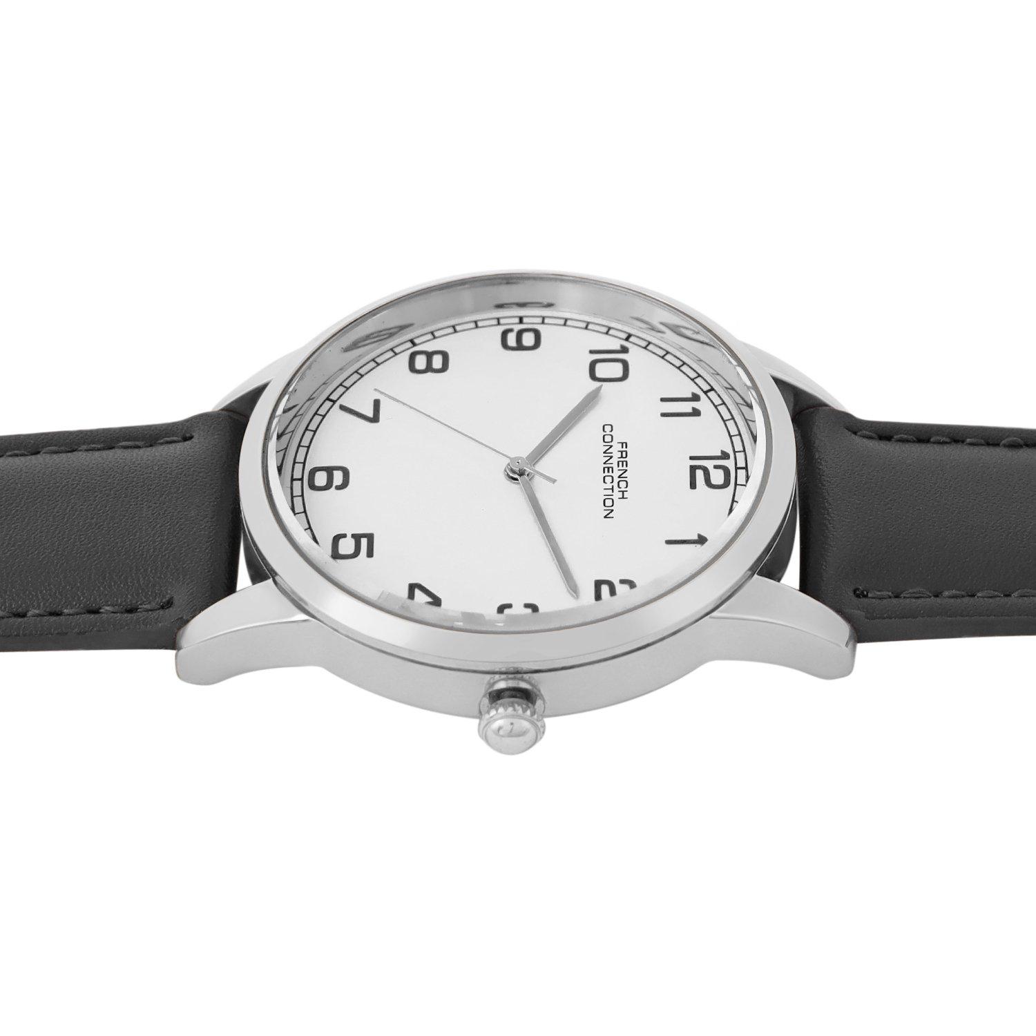 White - French Connection - French Connection Rose Case Round Shape Black Strap Quartz Watch - 3